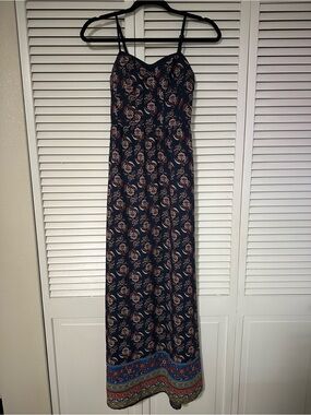 Xhilaration Navy Paisley Boho Maxi Dress with Red and Blue Accents